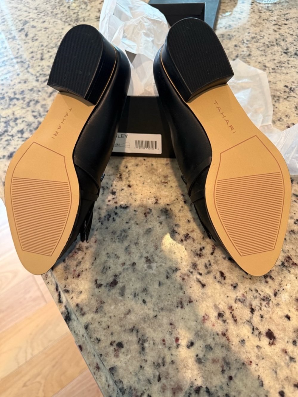 Tahari Black Fringe Loafers with Silver Chain Accent - Picture 4 of 4